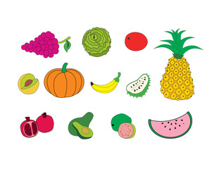 fruits grapes pinneaple set 