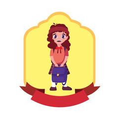 school girl with bag badge design