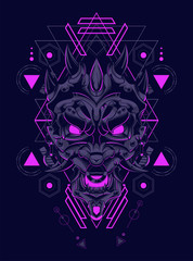 Devil mask head logo illustration with sacred geometry pattern as the background