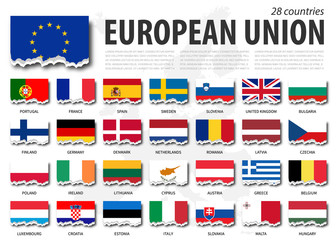 European union flag ( EU ) and membership . Torn paper design . Europe map background . Vector