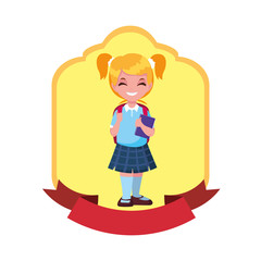 school girl with bag badge design