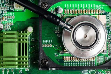 Stethoscope On Processor On Motherboard Close-up