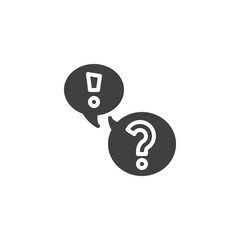 FAQ, questions and answers vector icon. filled flat sign for mobile concept and web design. Exclamation and question mark speech bubble glyph icon. Symbol, logo illustration. Vector graphics