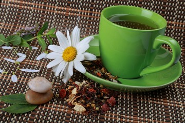 Cup of tea with tea leaves