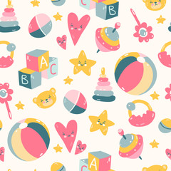 Materiał do szycia Seamless pattern with different colors baby prams, vintage simple style.