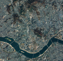 High resolution Satellite image of Seoul, South Korea (Isolated imagery of South Korea. Elements of this image furnished by NASA)