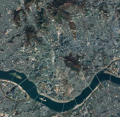 Schilderijen op glas High resolution Satellite image of Seoul, South Korea (Isolated imagery of South Korea. Elements of this image furnished by NASA) © Satellite Stocks