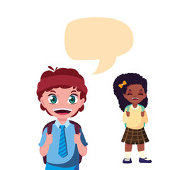 school girl and boy talk bubble