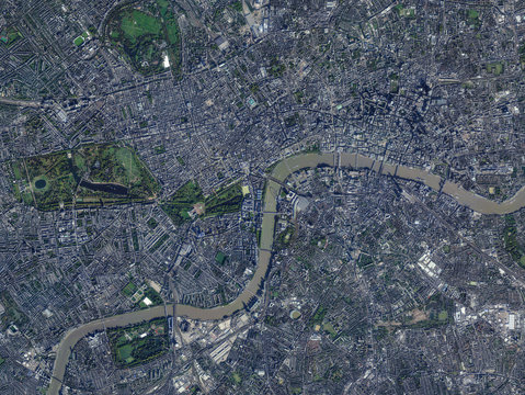 High resolution Satellite image of London, England (Isolated imagery of England. Elements of this image furnished by NASA)