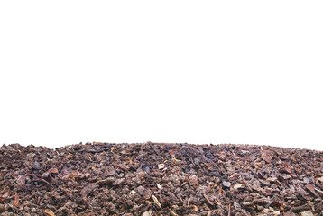 pile heap of soil and dead plants , humus on white background..