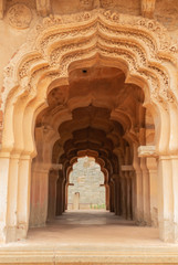 Beautiful carved stone architecture of Lotus Mahal in Hampi, Karnataka, India.