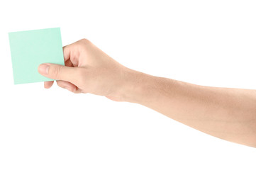 Hand hold virtual business card, credit card or blank paper