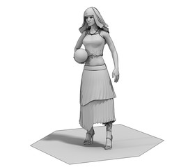 woman character, 3D illustration, sketch, outline