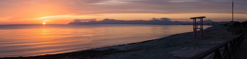 Panorama Sunrise on Mallorca Beach, orange