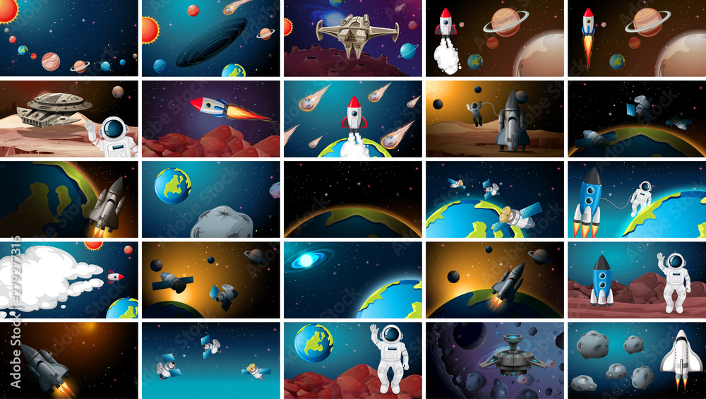 Wall mural large set of outer space scenes