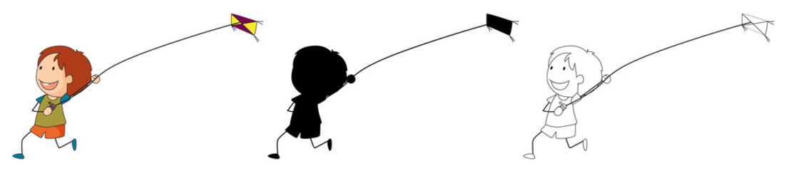 Obraz premium A set of characters in color, silhouette and outline