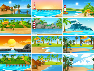Set of beach scenes
