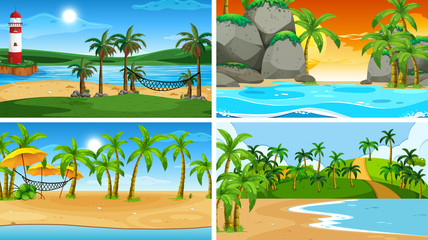 Obraz premium Set of tropical ocean nature scenes with beaches
