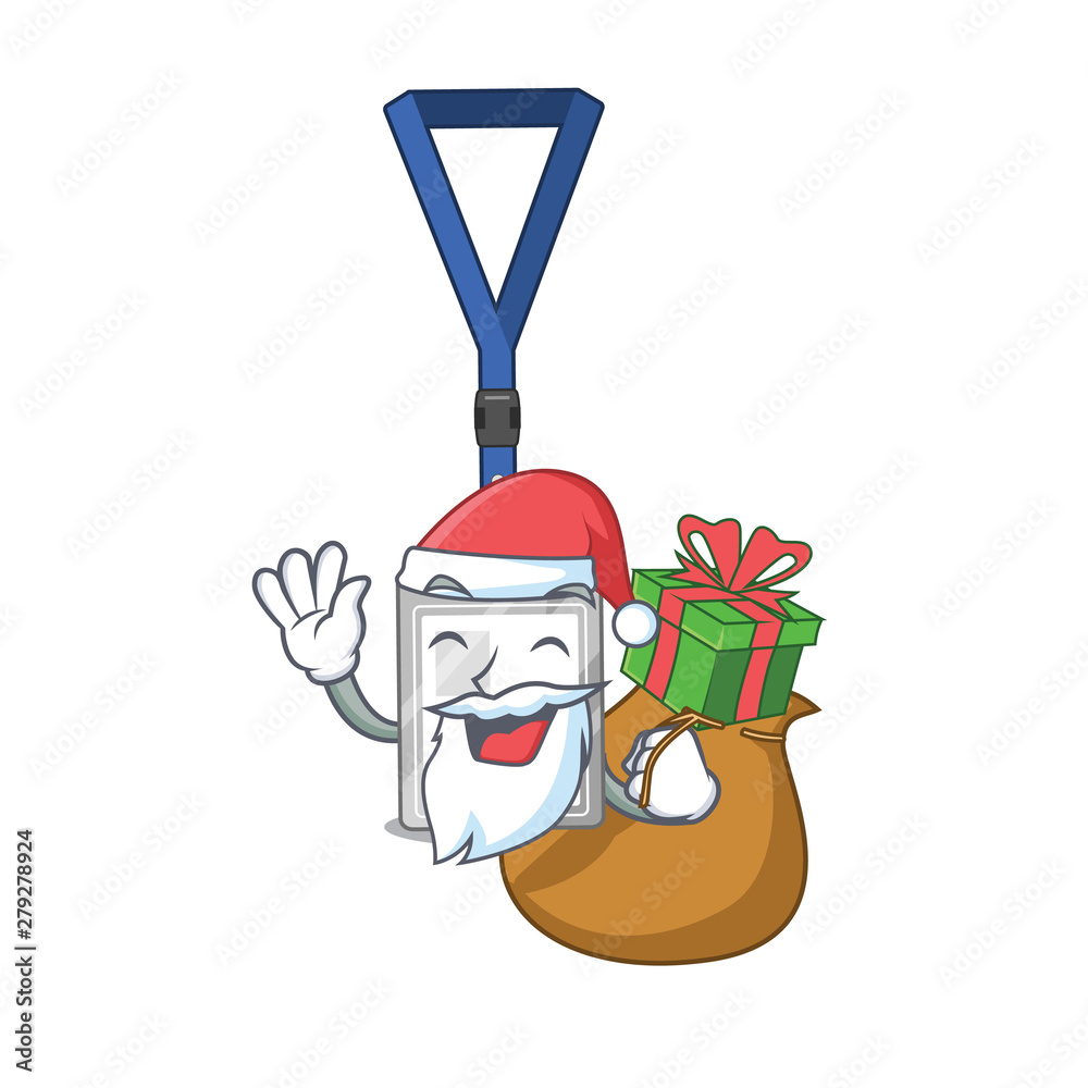 Poster Santa with gift name tag in the cartoon wallet