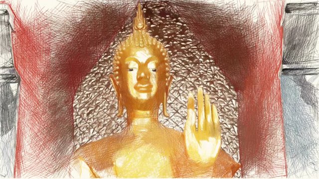 art drawing color of gold buddha statue