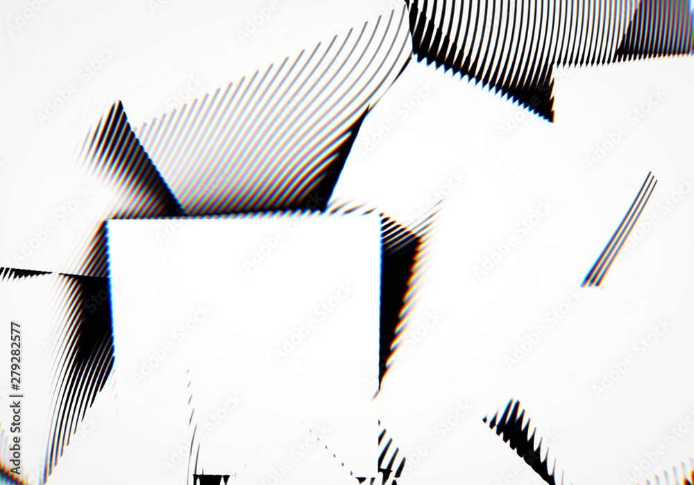 Poster abstract background with engraving or woodcut styled 3d shapes and glitch effect