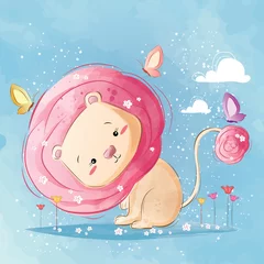 Foto op Plexiglas Babykamer Roze roosharige leeuw