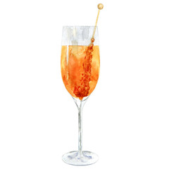 Watercolor illustration of aperol cocktail