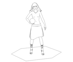 woman character, 3D illustration, sketch, outline