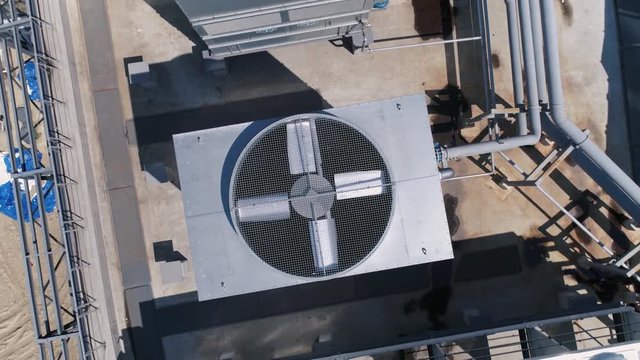 Aerial view. The air conditioning  and ventilation systems on roof of huge mall.