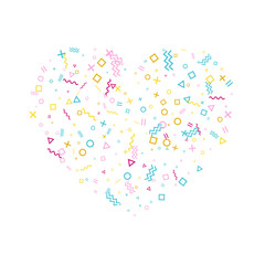 Memphis style geometric confetti vector background