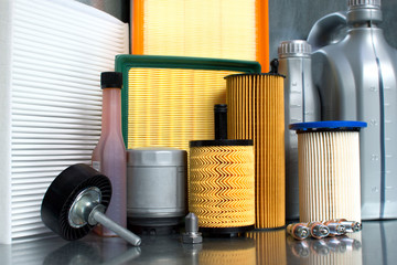 Auto parts accessories: oil filter, air filter, fuel filter, cabin filter, spark plugs and engine...