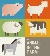 Cute farm animals card. flat design style minimal vector illustration.