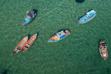 Sun world hon thom travelling above blue vietnam sea and boats in Vietnam, Phu Quoc 2019