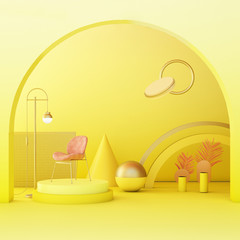 interior design for geometric concept design/ 3d illustration,3d rendering