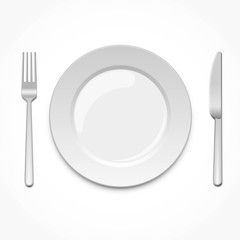 Empty plate with fork and knife