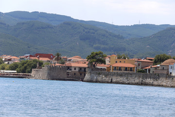 Lepanto, Greece - 18 July 2019: panorama of the village seen from the beach