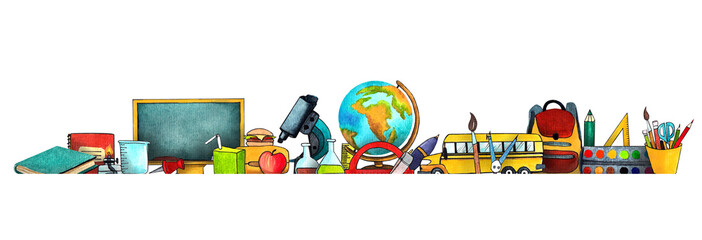 school frame, frame of school objects, digital clipart of school supplies, card, letter