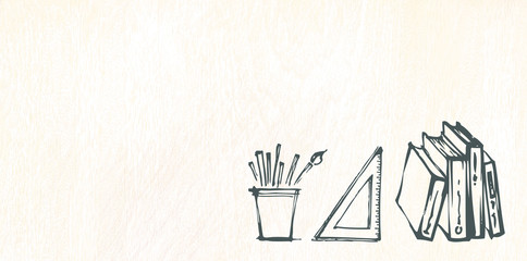White wooden background and school supplies. Banner for site with place for text.