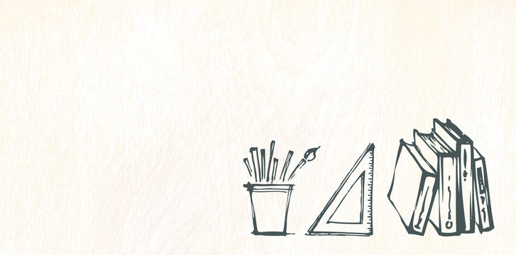 White wooden background and school supplies. Banner for site with place for text.