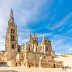 View at the Cathedral of Saint Mary from Rey San Fernando place in Burgos - Spain