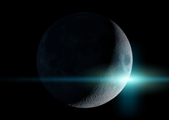 View of a crescent moon in space with stars background 3D rendering elements of this image furnished by NASA