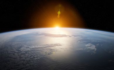 View of planet Earth close up with atmosphere during a sunrise 3D rendering elements of this image furnished by NASA