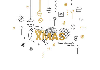 Merry XMAS. Holiday Vector Illustration. Bright inscription with fireworks - Vector