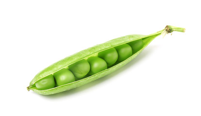 Tasty fresh peas on white background