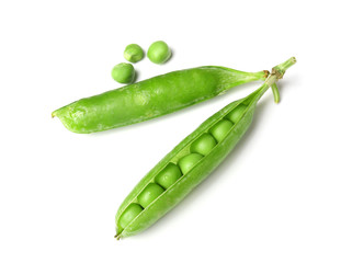 Tasty fresh peas on white background