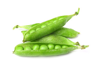 Tasty fresh peas on white background