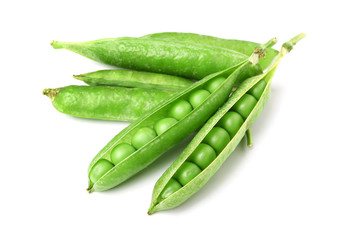 Tasty fresh peas on white background