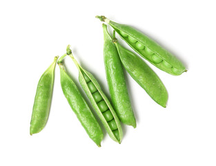 Tasty fresh peas on white background