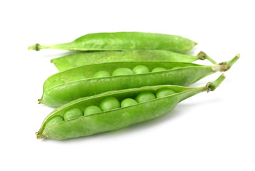 Tasty fresh peas on white background