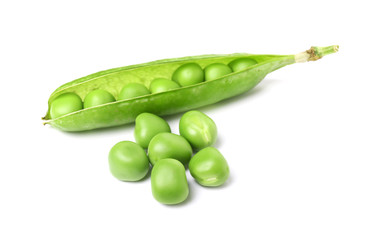 Tasty fresh peas on white background